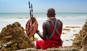 portrait of a Maasai warrior in Africa. Tribe, Diani beach, culture
