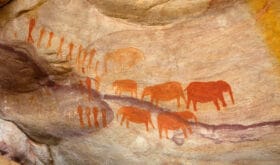 Bushman elephant paintings in mountains. Shot in Cederberg Mountains, Western Cape, South Africa.